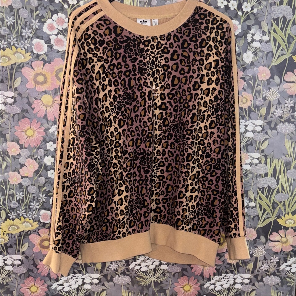 Adidas Tan Leopard Print Crewneck Sweatshirt